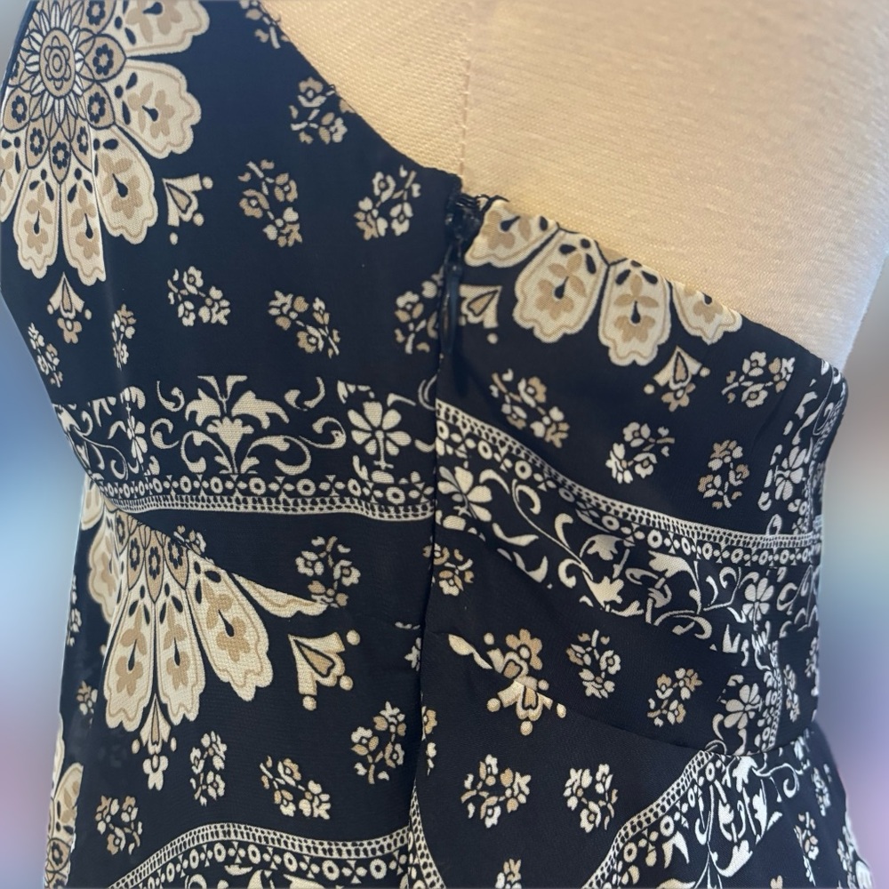 Vintage 90s Y2K Black White Floral Halter Boho Festival Midi Maxi Dress Size 8 - Picture 6 of 11